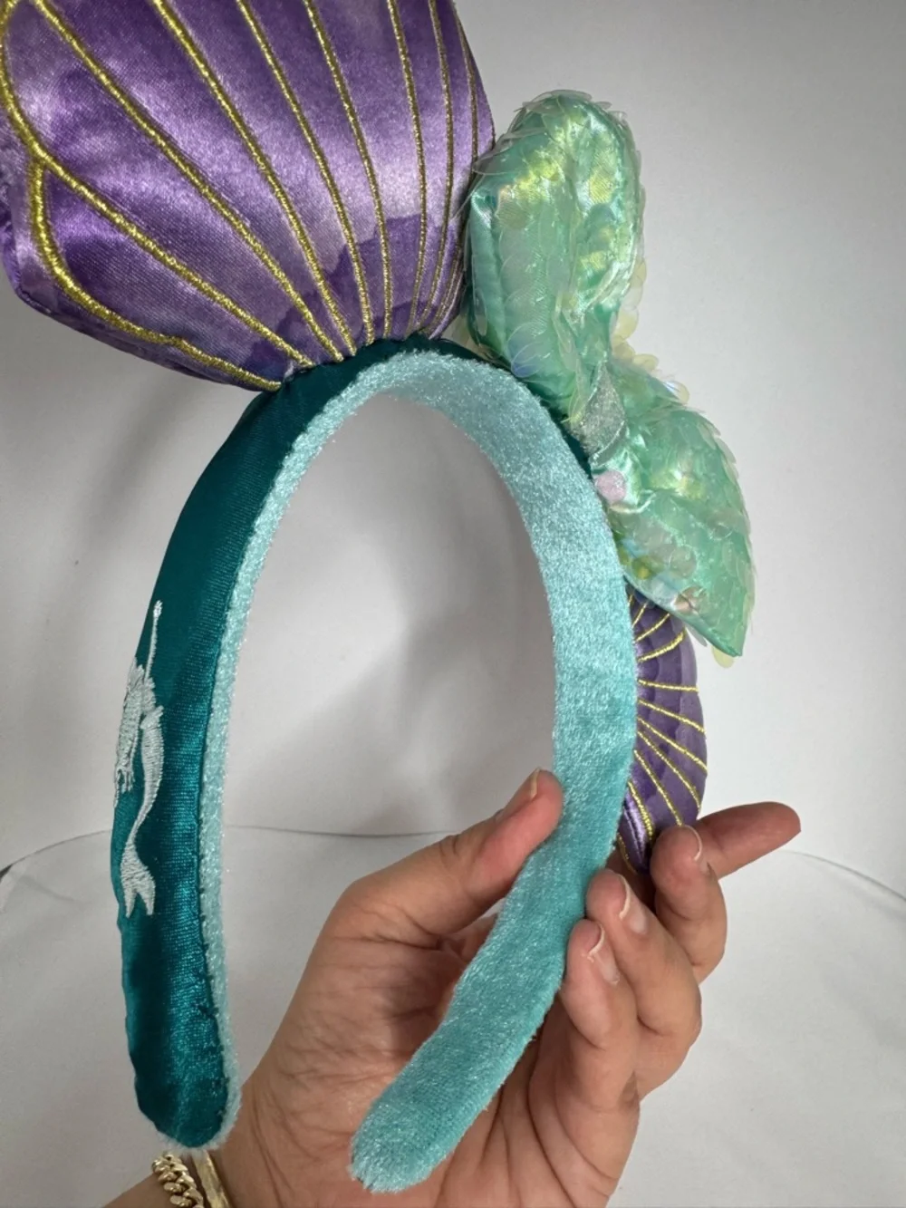 Disney Purple Shell Mouse Ear Headband with Teal Ribbon